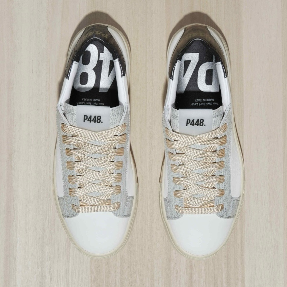 P448 White and Gold Sneakers